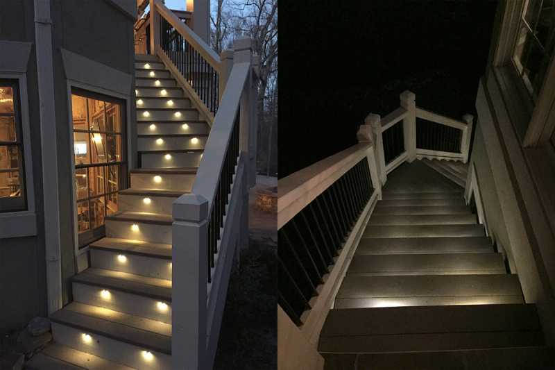 Outdoor stair lighting with 32 Warm White LED Side View Bolts