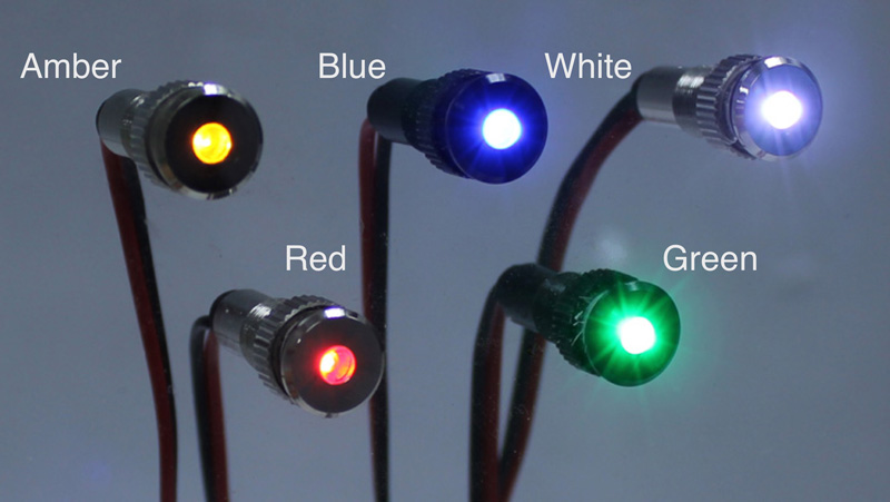 5 Pack of Universal 12V Blue LED Lamp Dash Panel Pilot Indicator Light Chrome 