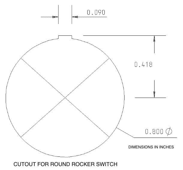 LED Round Rocker Switch Hole Size Panel Cut Out